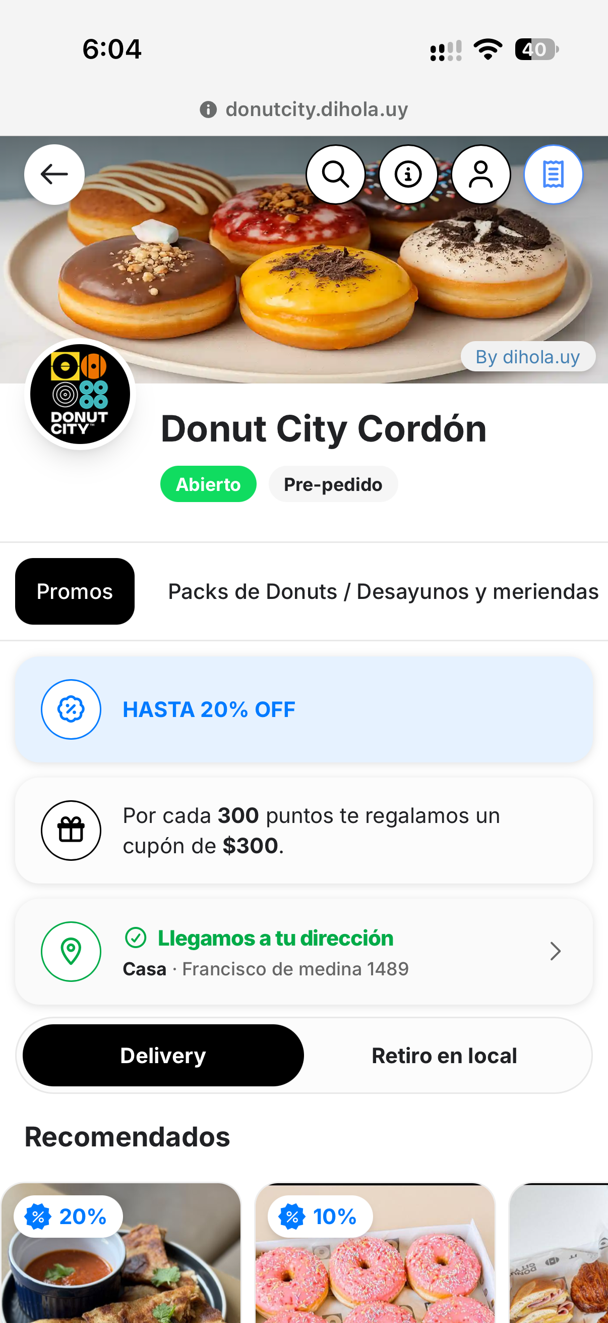 Menú web propio de un negocio en DiHola 3.0